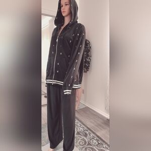 Juicy Couture Black Label Velvet World Currency Hoodie 2 Pc Set L W Pants